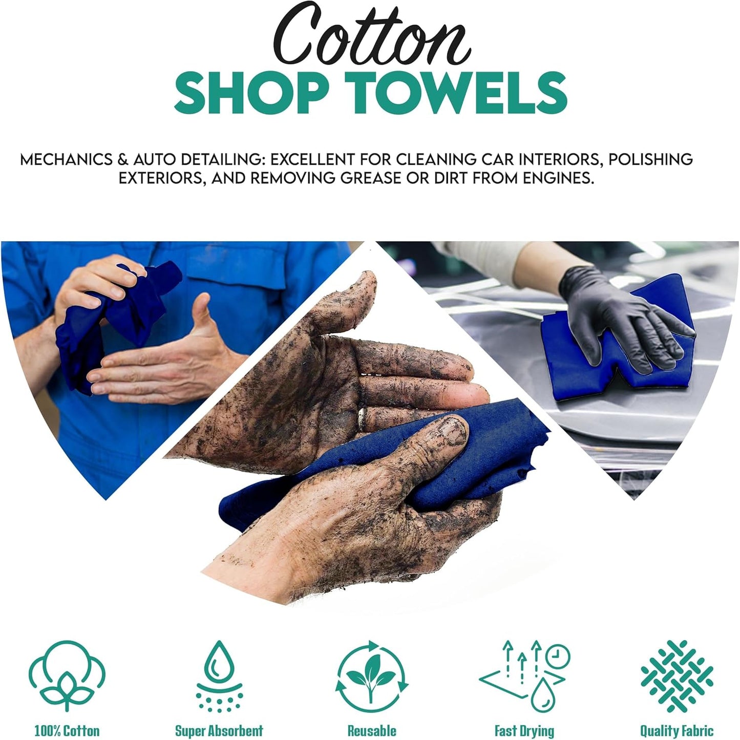 ZUPERIA Cotton Shop Towel – Multipurpose Cleaning Cloths (14" x 12" - Pack of 500 - Blue) Reusable Shop Rags for Automobiles, Industrial, Restaurants, Garage, and Homes