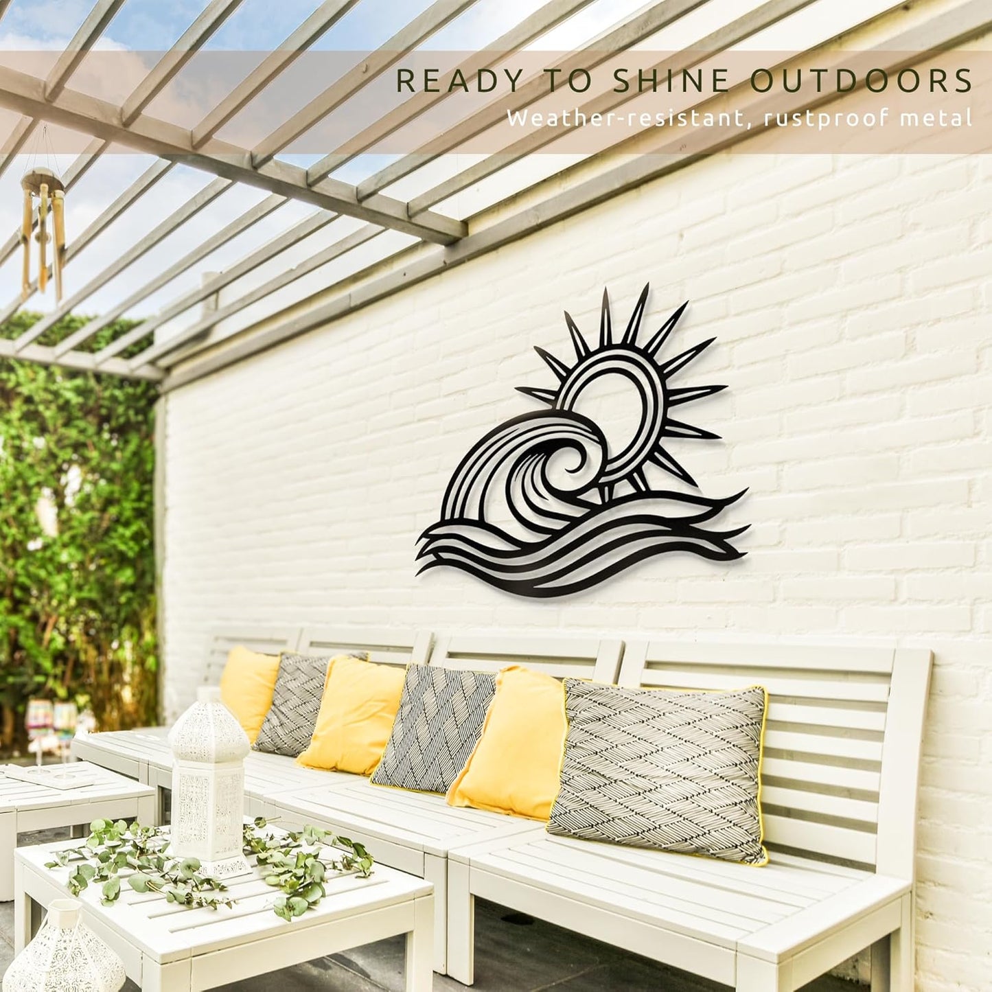 Wita Home Ocean Wave Metal Wall Art, Sun Beach Decor, Coastal Large Wall Sculpture for Home, Indoor/Outdoor Use, Nautical Wall Hanging, Eye-Catching Addition to Living Room (Black, 48 x 28 inches)