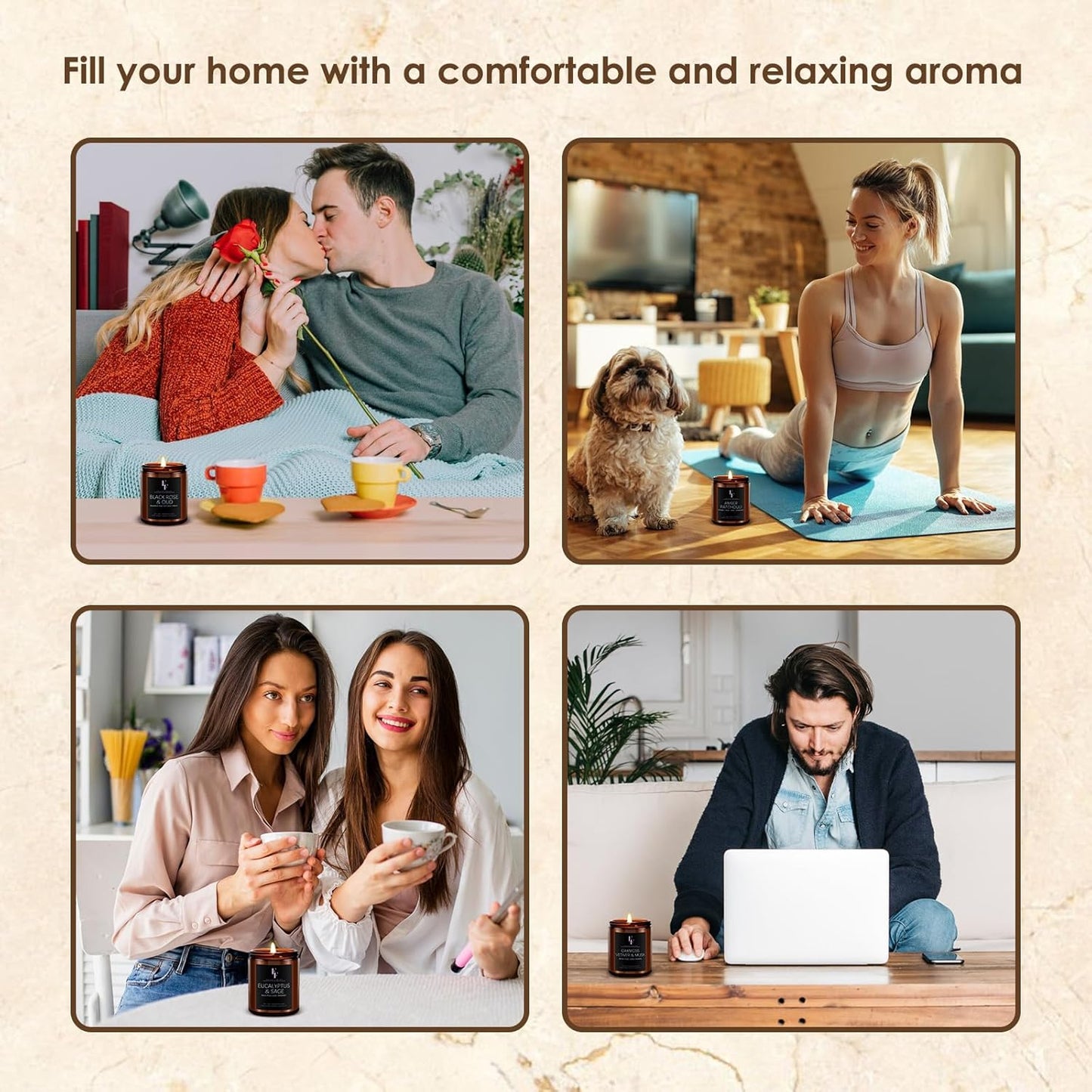 Scented Candles Set, Candles for Home Scented Soy Wax Candle, 4 Pack 28 Oz Aromatherapy Candles Gift Set for Women Men (Patchouli/Vetiver/Sage/Rose)