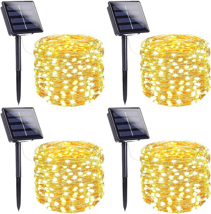 4-Pack Solar String Lights for Outside, Total 400LED Solar Lights Waterproof, Outdoor Twinkle Light Copper Wire 8 Modes Fairy Light for Xmas Tree Garden Party Wedding Decor (Warm White)