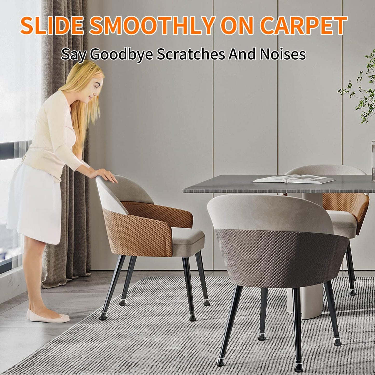 Ezprotekt 24 Pcs Clear Chair Leg Sliders for Carpet, Round Teflon Furniture Glides for Rug, Carpet Sliders Protectors Caps for Dining Table Chair, Bar Stool Legs (L Fit: 1-1/10" to 1-3/10")