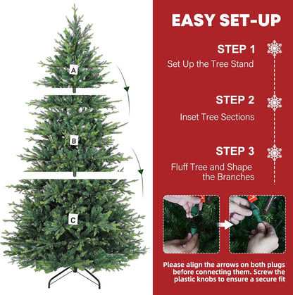 Hykolity 7.5 ft Prelit Artificial Christmas Tree, 2933 PE&PVC Branch Tips, 450 Warm White LED Lights, Metal Stand and Hinged Branches