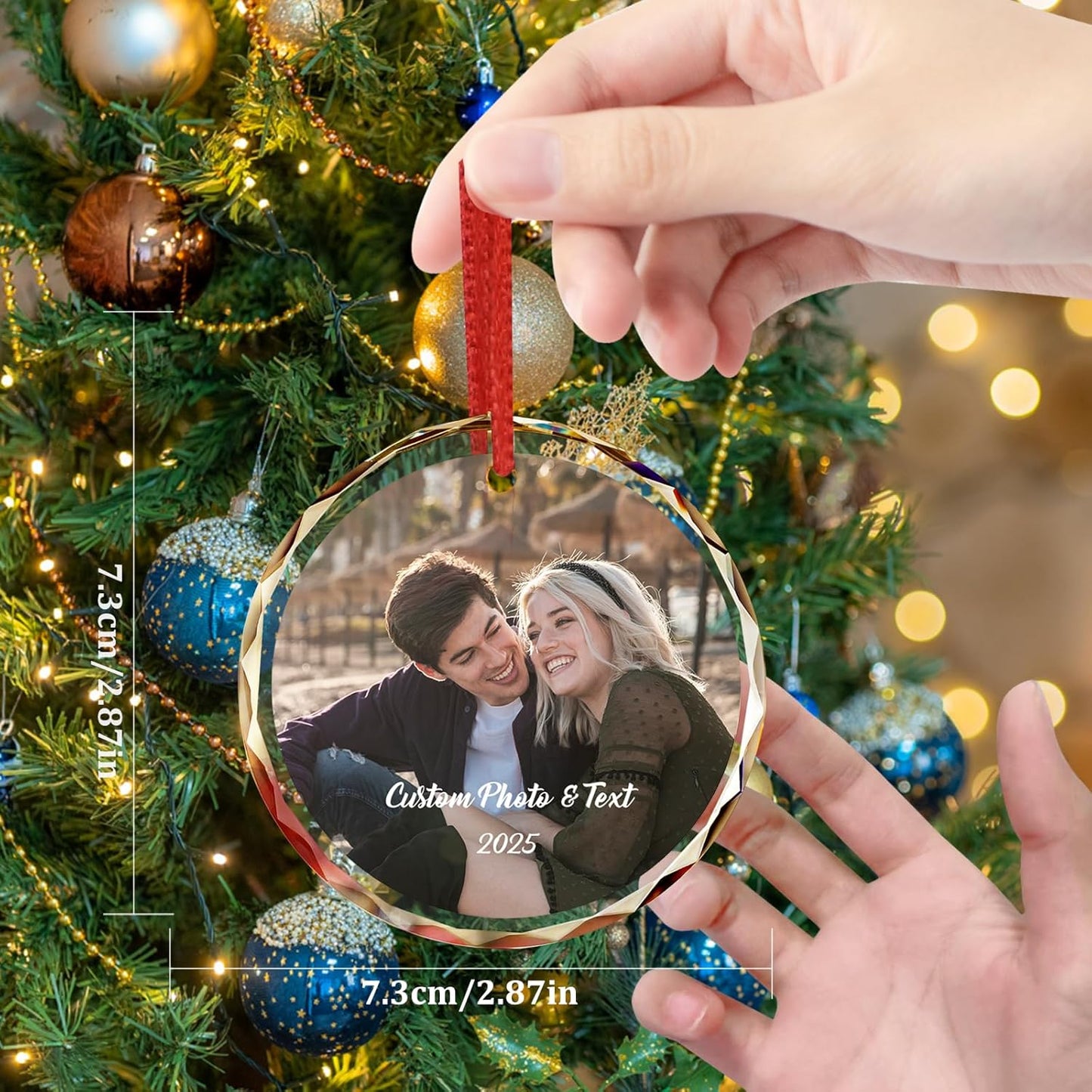 Personalized Photo Crystal Ornament 2025, Custom Engraved Heart Pendant Keepsake Wedding Gift for Couples