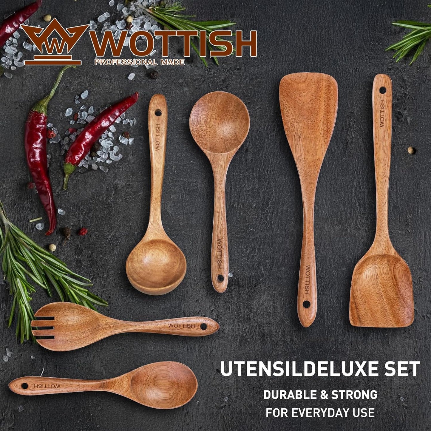 Wooden Spoons - Wooden Spoons for Cooking,Natural Wooden Kitchen Utensils Set Non Toxic,6-Piece Wooden Cooking Utensils(A06)