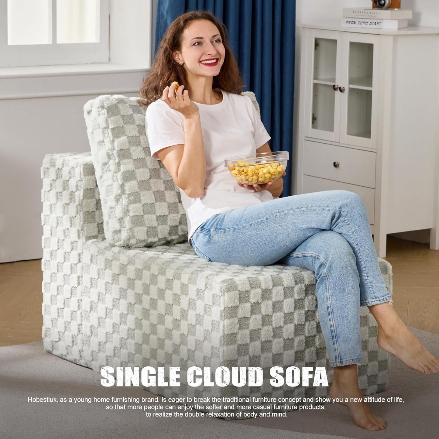 Single Sofa 1 Seat Couch with Deep Seat Memory Foam Cloud Chair with Pillows Large Sofa with L Shape for Living Room Bedroom (Plush GREYOLIVE, Single)