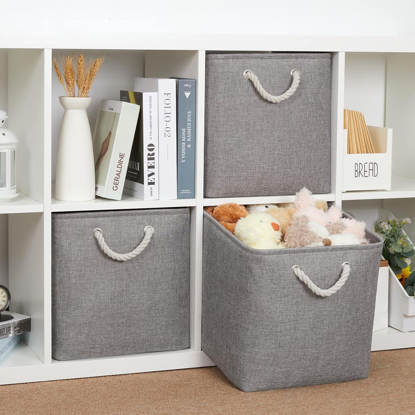 Bidtakay Grey Baskets Foldable Storage Cube Bins 13x13x13 Cube Storage Organizer Closet Set of 3 Fabric Storage Baskets for Home Office Large Baskets for Nursery Baby Toy Storage