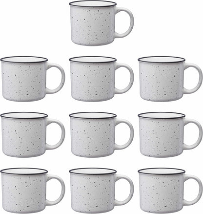 DISCOUNT PROMOS Ceramic Campfire Coffee Mugs 13 oz. Set of 10, Bulk Pack - Perfect for Tea, Espresso, Cappuccino, Hot Cocoa - White