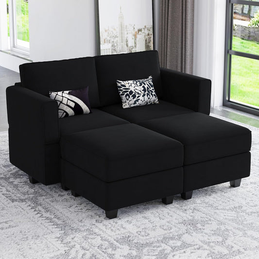 Belffin Modular Sectional Sofa with Reversible Chaise L Shaped Couch with Ottoman Modular Sofa Couch with Storage Black