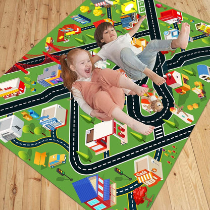 Kids Rug Car Rugs for Kids Toy Cars Play Mat with Rubber Backing City Life Road Rug for Cars Fun City Map for Carpet for Bedroom Boys (RED-Rug, 5.2x7.9ft)