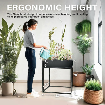 Cocoyard Elevated Planter Box - 28 Inch Durable Raised Garden Bed for Herbs and Flowers - Stylish Tall Rectangular Planter for Outdoor Plants for Patio Decor & Backyard Gardening