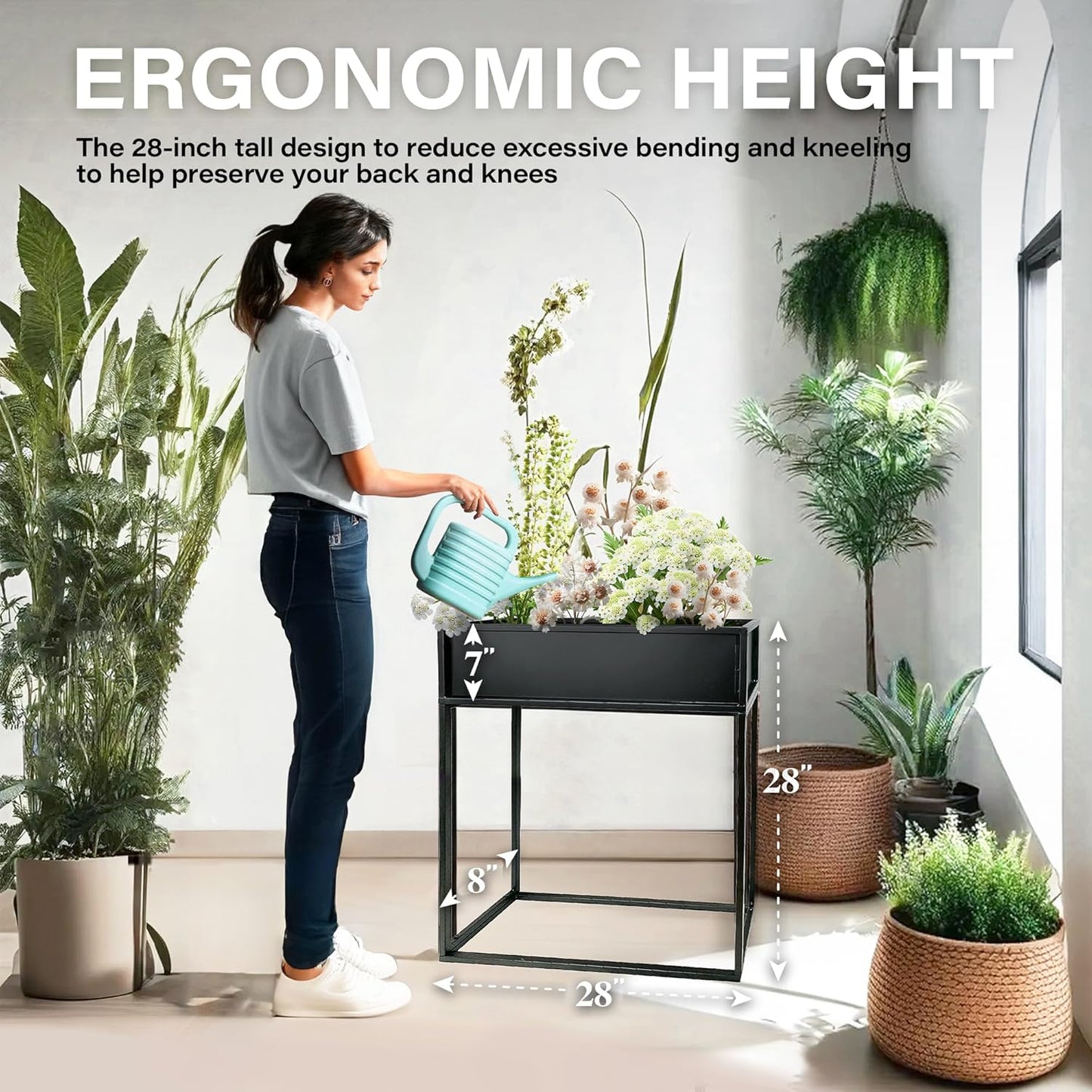 Cocoyard Elevated Planter Box - 28 Inch Durable Raised Garden Bed for Herbs and Flowers - Stylish Tall Rectangular Planter for Outdoor Plants & Backyard Gardening