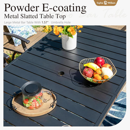 Sophia & William Outdoor Bar Set, Patio Bar Table and Chairs Set, Bar Height Patio Set - 4 x Swivel Bar Chairs(Brown-Padded), 1 x Rectangular Bar Table