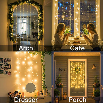 suddus Curtain Lights for Bedroom, 90 Led Hanging String Light Outdoor, Fairy Curtain Lights Indoor for Christmas, Dorm, Wall, Backdrop, Window, Wedding, Party, Birthday Decor, Warm White