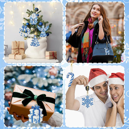 Tondiamo 20 Pcs Christmas Diamond Painting Keychain Kits 5D DIY Diamond Art Pendants Double Sided Hanging Key Chains for Christmas Party Decoration DIY(Blue and White Porcelain)