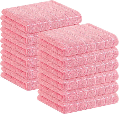 Homaxy 100% Cotton Terry Kitchen Towels(Pink, 13 x 28 inches), Checkered Designed, Soft and Super Absorbent Dish Towels, 12 Pack