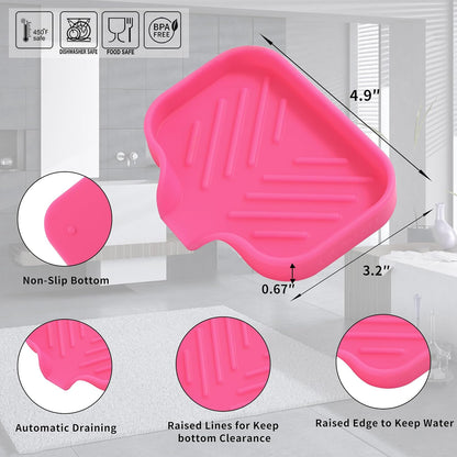 Silicone Bathroom Soap Dishes with Drain Spout-Bathroom and Kitchen Sink Organizer,Sponge Holder,Dish Soap Tray,Perfect for Dispenser,Scrubber,Bottle,Cup on Sink or Counter-Rose 4.9"×3.2"