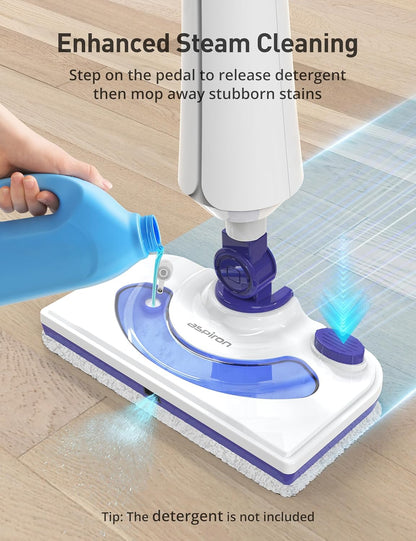 Professional Steam Mop Cleaner, 1300W Floor Steamer with Detergent Chamber, 25S Heat Up, Lightweight Steamer for Cleaning with 2 Washable Pads, Safe for Tiles, Upholstery, Carpet, Hardwood, Navy