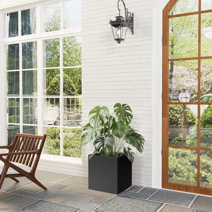 Tall Metal Cube Planter for Outdoor Plants 20" L x 20" W x 20" H, Heavy Duty Steel Rectangular Planter Box with Removable Insert Shelf, Modern Décor for Outside, Indoor, Garden (Black)