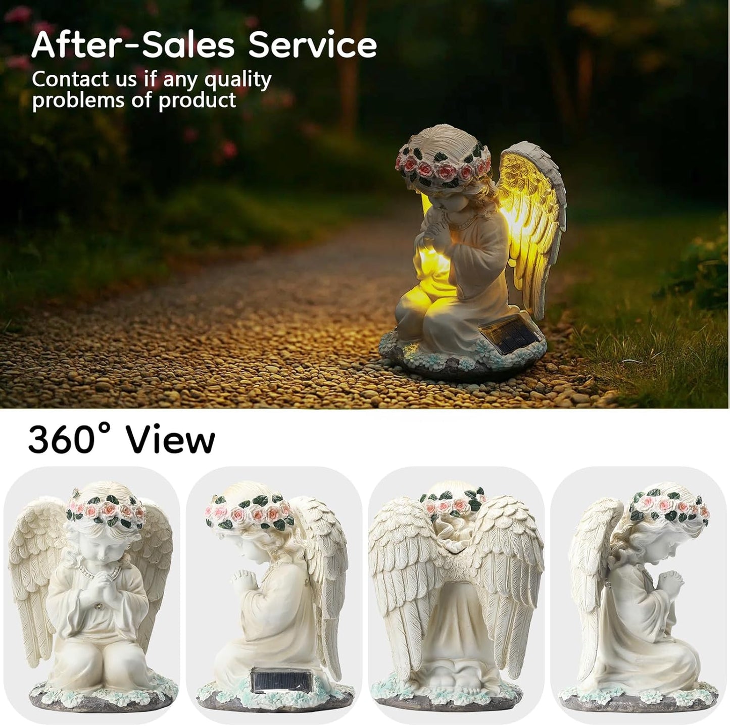 Solar Angel Prayer Statue, Memory Guardian Garden Decor with Warm Light - Religious Outdoor Decor, Auto On/Off LED Light, Memorial Gift for Cemetery, Patio & Gravesite