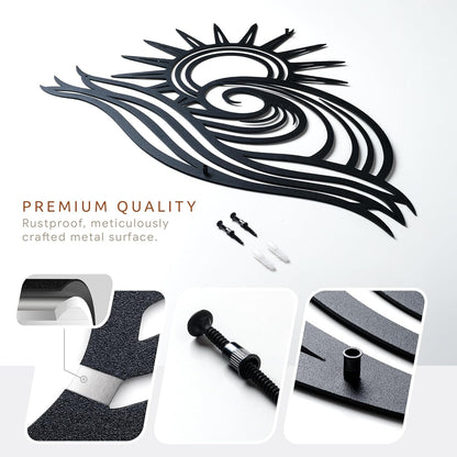 Wita Home Ocean Wave Metal Wall Art, Sun Beach Decor, Coastal Large Wall Sculpture for Home, Indoor/Outdoor Use, Nautical Wall Hanging, Eye-Catching Addition to Living Room (Black, 40 x 23 inches)