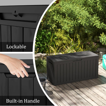 75 Gallon Double-Wall Resin Deck Box - Lockable Waterproof Outdoor Storage Box, 515lbs Capacity & Doubles as Seating for Patio Furniture - Garden Tools, Pool Accessories (Black)