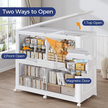 120GAL Extra Large Storage Bins with Lid, 480Qt Stackable Closet Organizers and Drawers, Collapsible Storage Bins with Wheels, Folding Storages Cabinet for Home Bedroom Office, 3Pack White