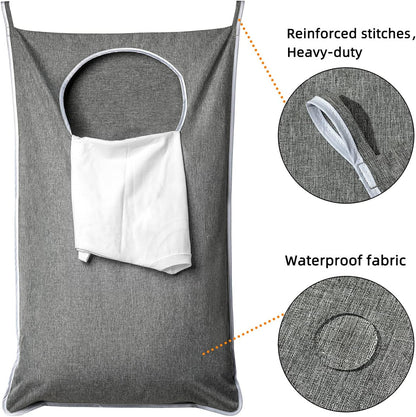 XL Hanging Laundry Hamper, Extra Large Tear-resistance Door Hamper with 2 Types Hooks for Dirty Clothes, Save Bathroom Space Hanging Laundry Bag (36.5x 22 Inch,Grey)