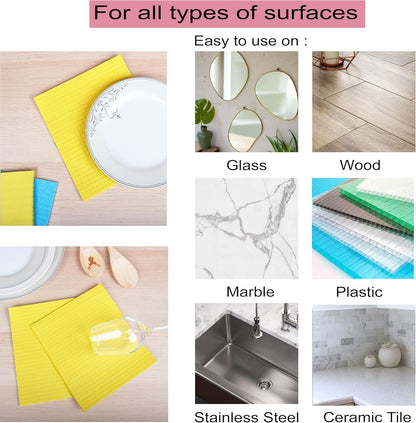 AMOUR INFINI Swedish Dishcloth Cellulose Sponge 8 Pack - No Odor, Resuable and Absorbent Cleaning Cloths for Kitchen, Bathroom, Glass Surface, Furniture (8"x7" Inch - Yellow)