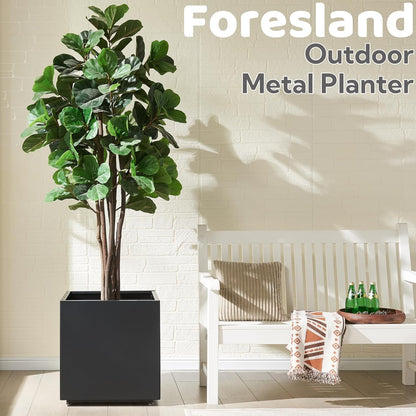 Large Metal Outdoor Planter Box 20Wx20Dx21.5H, Galvanized Steel Cube Planters for Outdoor Plants, Easy Assembly - 5mins Quick Install, Large Square Flower Pot for Patio, Deck, Garden, Yard, Black