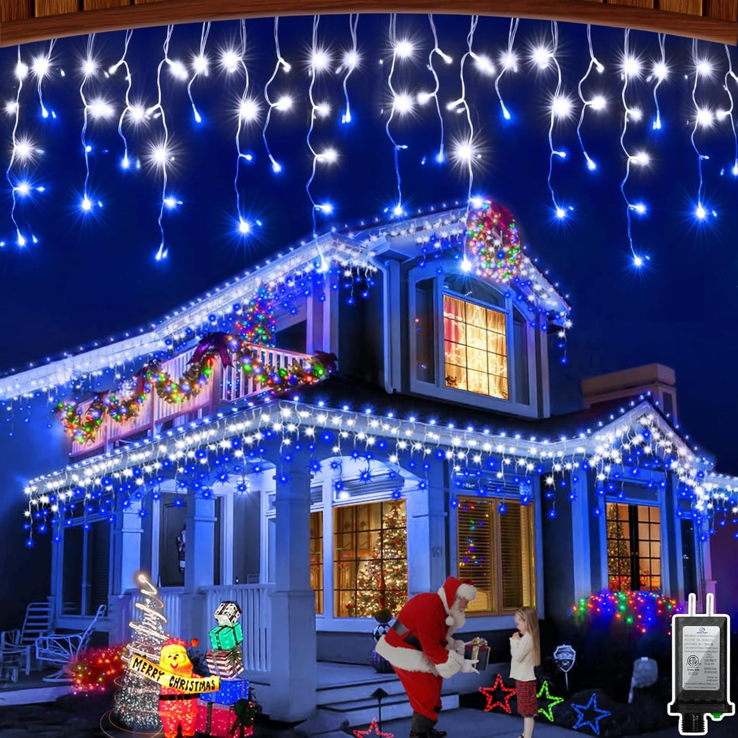 66FT 666 LED Outdoor Christmas Lights - 148 Ice Drops, 12 Pro Modes with Timer Memory & Brightness, Waterproof Hanging Ice String Light for Holiday Wedding Garden Fence House Decor (White & Blue)