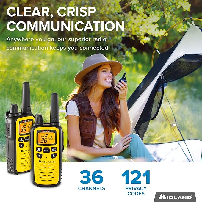 Midland - LXT600VP3 Long Range Walkie Talkie - FRS Two-Way Small Business Radio Rechargeable Portable- UTV Accessories with NOAA Weather Scan + Alert, and 36 Channels (Yellow/Black, 2 Radios)