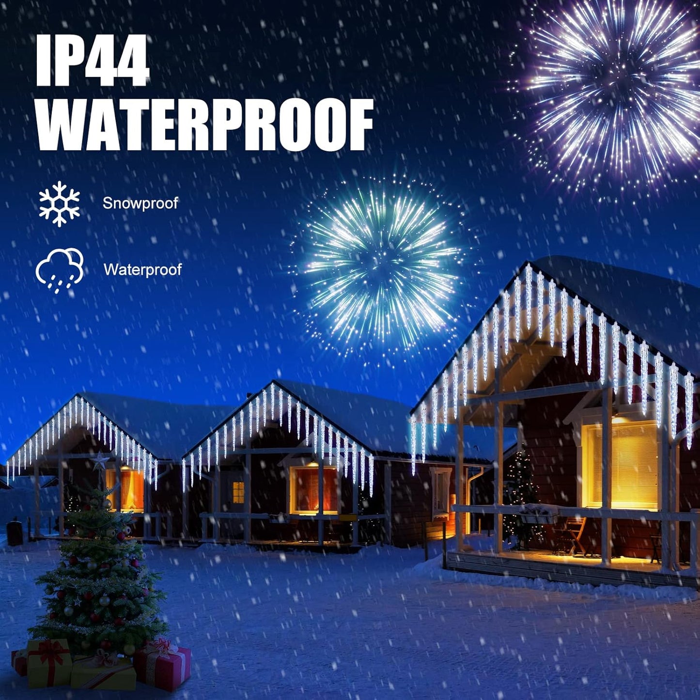 Christmas Meteor Shower Lights Outdoor, 30 Ft With 20 Large Tube 480 LED Dropping Effect, Waterproof Icicle Indoor for Tree Patio Roof Holiday Decor, Cool White