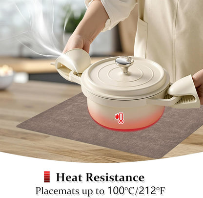 FROMHEART Faux Leather Placemats Set of 6–Waterproof,Heat/Oil Stain-Resistant PU Table Mat–Reversible,Non-Slip,Easy to Clean Place Mats for Kitchen,Dining,Indoor/Outdoor,(Dark Coffee,11.8" x 17")