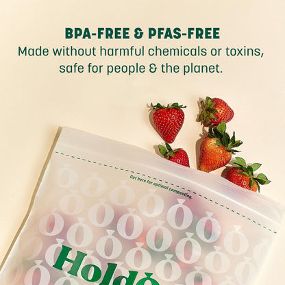 HoldOn Zipseal Gallon Bags - Compostable, PFOA-Free, BPA-Free, Food-Safe Zip Seal Food Storage Bags/Freezer-Safe Gallon Bags With Secure Seal for Home & Travel (25 bags total)
