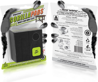 Slipstick GorillaPads 4 Inch Non Slip Furniture Gripper Pads (Pre-Scored to Cut to Size) Stops Sliding and Protects All Hard Floor Surfaces, Optional Self-Stick Adhesive, Square, CB140