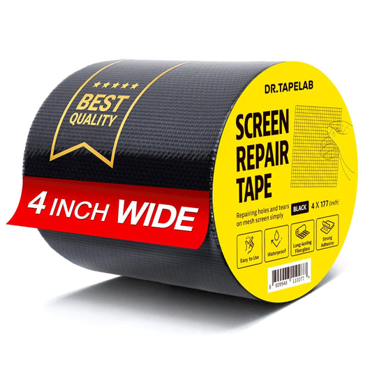 Black Window Screen Repair Tape, 4 in X 15 FT, Screen Repair Kit for Windows or Doors, Strong Adhesive Patch Kit Fiberglass Mesh Tape