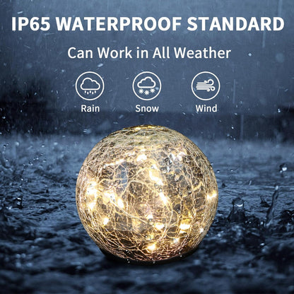 Garden Decoration, Cracked Glass Solar Globe Lights for Yard Pathway Patio Halloween Christmas Outside Decor,Warm White 2 Pack 50 LED(4.7”)