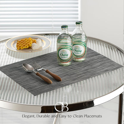 Placemats Set of 8 - Easy Clean Woven Vinyl Placemats for Dining Table, Indoor/Outdoor Place Mats, Washable PVC Table Mats（Dark Gray）