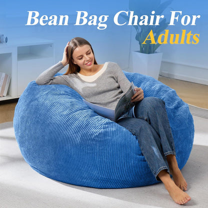 3.5FT Bean Bag Chairs Teardrop Bean Bag Chair for Adults Beanbag Chair with Memory Foam Filled Machine Washable Cover for Living Room, Bedroom (Large,Blue)