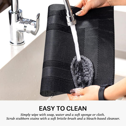 LEXMORE Placemats Set of 6 Vinyl/Plastic Woven Place Mats for Kitchen Table Indoor/Outdoor Washable Placemat Wipeable Dining Table Mats(G-Black Cube)