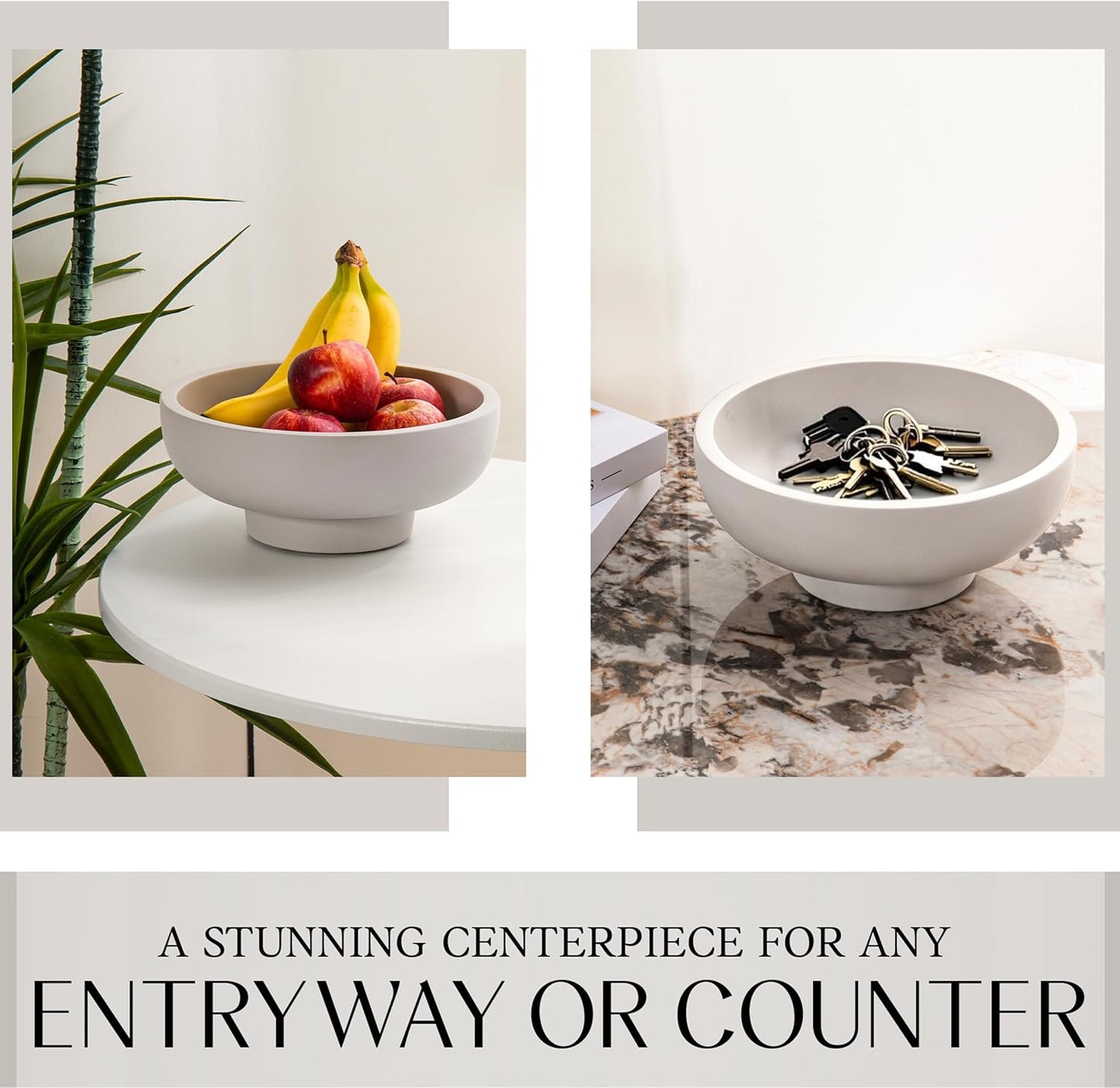 Large Decorative Bowl for Home Decor – Concrete Fruit Bowl for Kitchen Counter | Key Bowl for Entryway Table | Pedestal Bowl for Modern Decor | Coffee Table Centerpiece