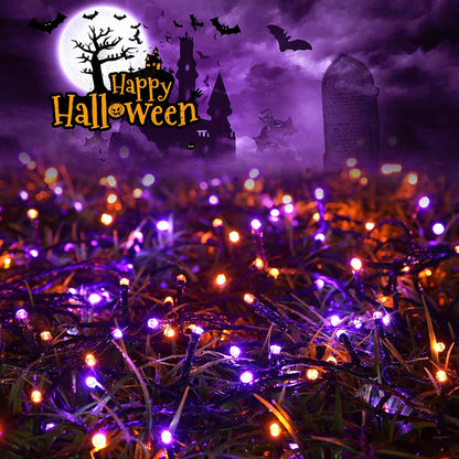 Joomer 2 Pack Orange Purple Halloween Solar String Lights Total 144 FT 400 LED 8 Modes Waterproof Solar Halloween Lights Outdoor for Halloween Decorations