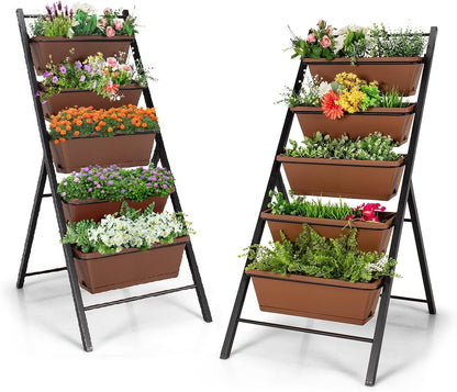 S AFSTAR 5-Tier Vertical Garden Planter, 5-Layer Raised Garden Bed with 5 Detachable Planter Boxes & Metal Frame, Indoor Outdoor Elevated Planting Containers for Flower Vegetables Fruit Herbs