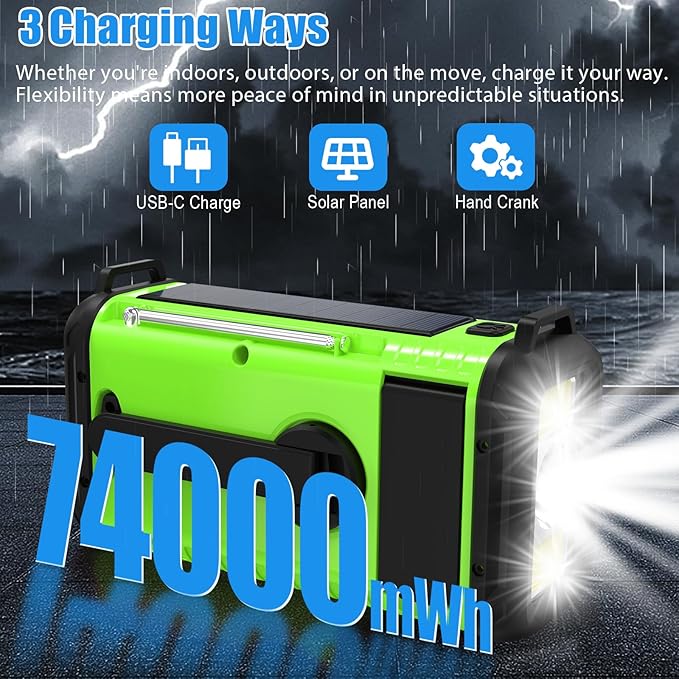 20000mah Emergency Radio, Solar Hand Crank Portable AM FM NOAA Radios, Rechargeable Battery, SOS Alarm, Flashlight, Reading Lamp for Home Outdoor Emergency