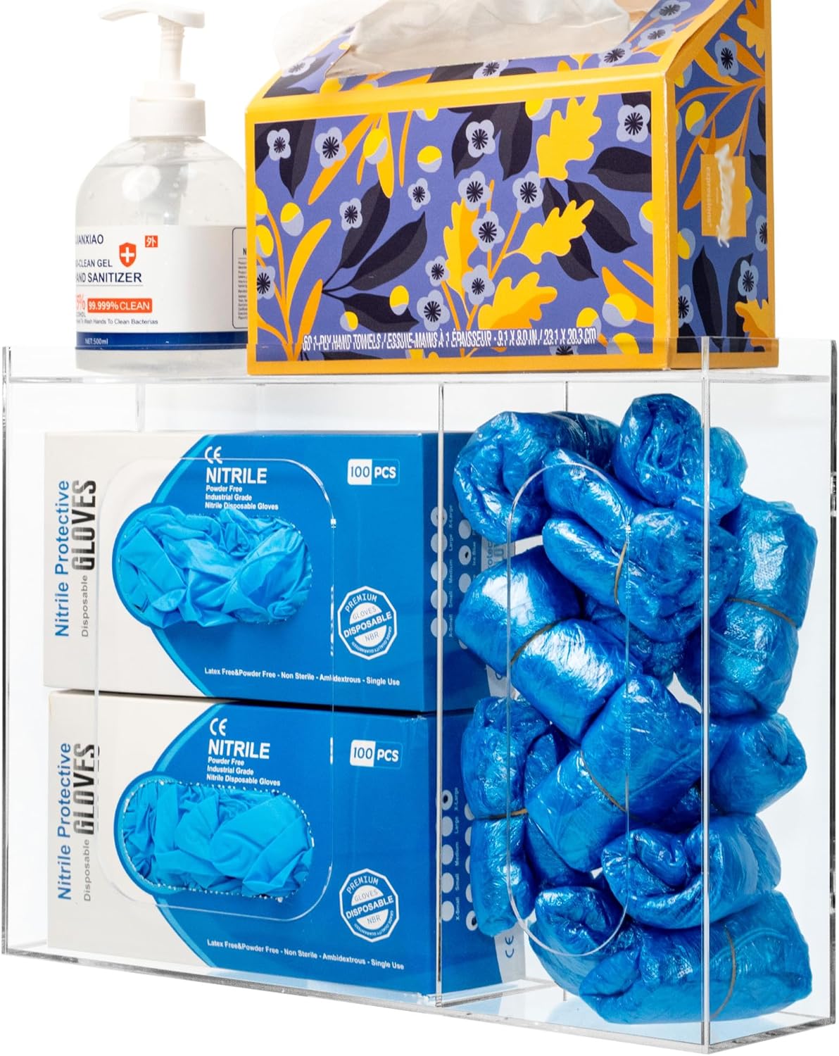 SEANADO Acrylic Disposable Glove Holder for Wall Mount or Tabletop , Clear Glove Box Organizer Rack Dispenser with Lid for Tissues, Beard Cover, Face Masks, Bags,Hairnet and Shoe Covers