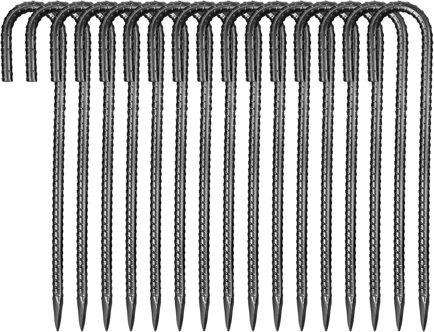 VEVOR Rebar Stakes, 16-Inch, Heavy-Duty 0.4 in Diameter J Hook, Galvanized Steel Ground Anchors with Chisel Point End & Rust-Resistant Coating, for Gardening Support, Fence, Camping Tents (16-Pack)