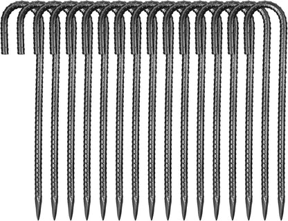 VEVOR Rebar Stakes, 16-Inch, Heavy-Duty 0.4 in Diameter J Hook, Galvanized Steel Ground Anchors with Chisel Point End & Rust-Resistant Coating, for Gardening Support, Fence, Camping Tents (16-Pack)