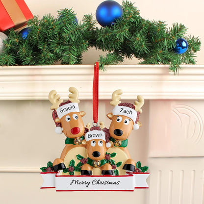 Personalized Christmas Ornaments 2025, Custom Reindeer Family Ornaments for Trees with Names, Handcrafted Christmas Deer Decorations for 2-8 Members, Meaningful Xmas Family of 3