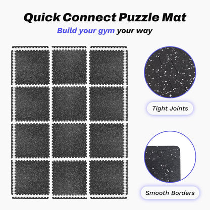 AIRHOP 0.56in Thick 48 Sq Ft Exercise Equipment Mats, 12 Tiles Upgraded Rubber Top with High Density EVA Foam, Large Interlocking Puzzle Gym Flooring for Home Gym, Heavy Weight Workout, 24 x 24in