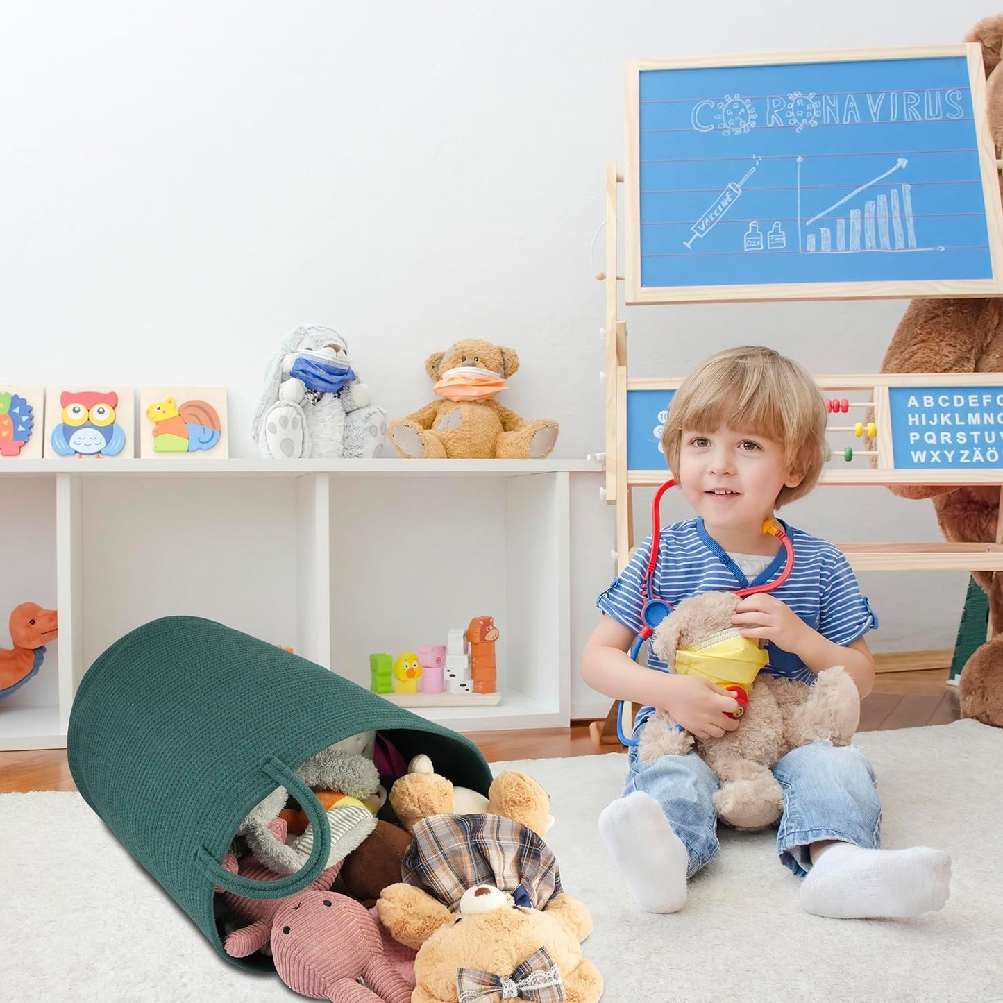 Cotton Rope Laundry Basket Hamper for Clothes Woven Storage Basket for Living Room Bedroom Boho Tall Rope Baskets for Blanket Toys Pillow Towels Baby Nursery Hamper Bin Large dark green